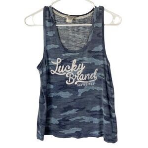 Lucky Brand Womens Blue Camo Graphic Tank Top Sleeveless Scoop Neck Size Medium